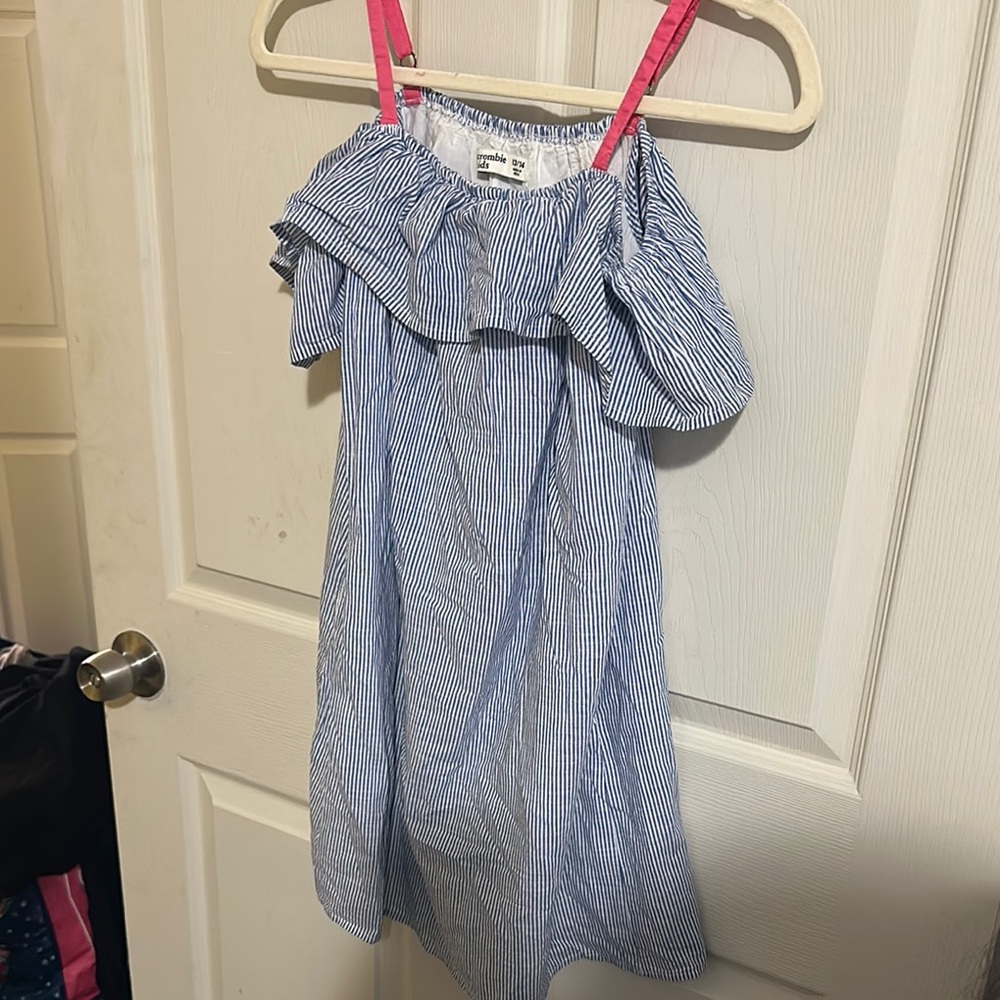 Abercrombie Kids Blue and White Ruffled Off-the-Shoulder Sundress